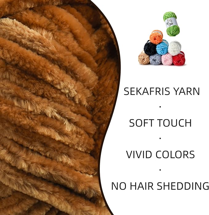 Chenille Crochet Brown Yarn 4 Pack