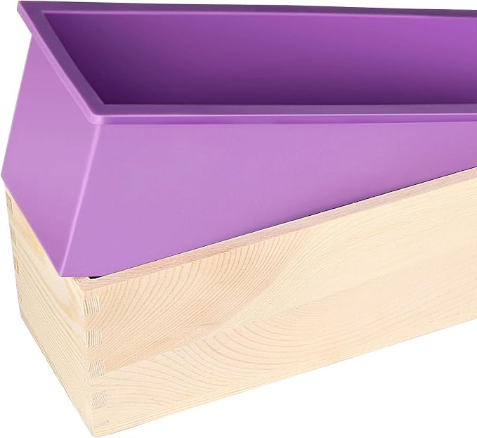 ZOENHOU 4 PCS 42oz Purple Soap Molds and 4 Wooden Lids, Flexible Rectangular Silicone Soap Making Molds Kit with Wood Box DIY Tool Set for Soap Making Supplies
