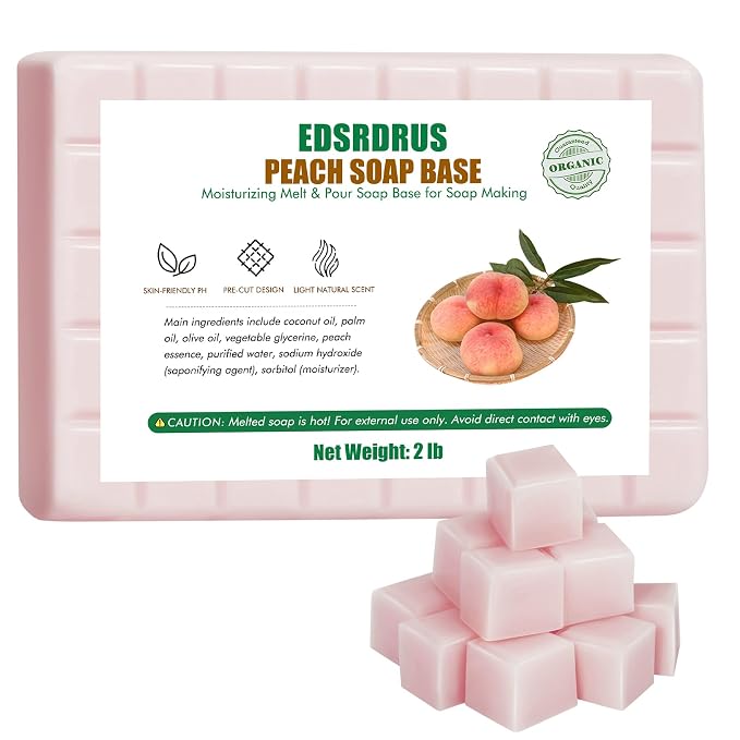 EDSRDRUS 2lb Scent Soap Base DIY Handmade with Peach & Coconut Oil, Moisturizing Melt and Pour Soap Base