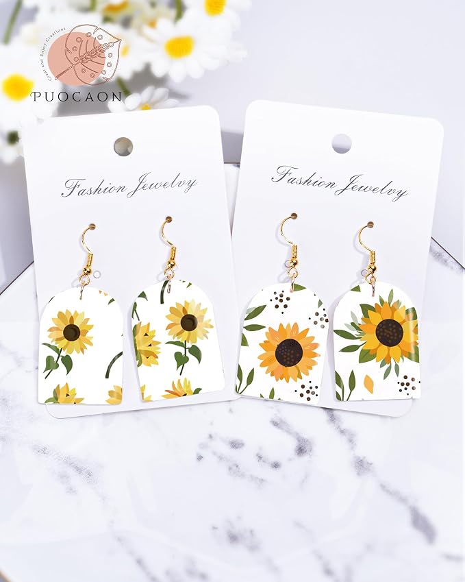 Puocaon Polymer Clay Transfer Paper - 20 Pcs Sunflower Water Transfer Paper for Polymer Clay, Floral Transfer Paper for Polymer Clay Earrings, Polymer Clay Transfer Sheets for Flower Clay Jewelry