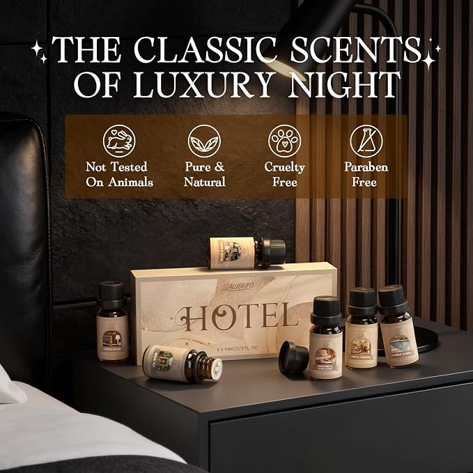 SALUBRITO Hotel Fragrance Oil Set, Luxury Essential Oil Set for Diffuser, Candle, Soap Making Scents, Bergamont & Ylang-ylang, White Tea, Lemon & Thyme, Citrus Bliss, Lemon Tuberose, Jasmine & Mint