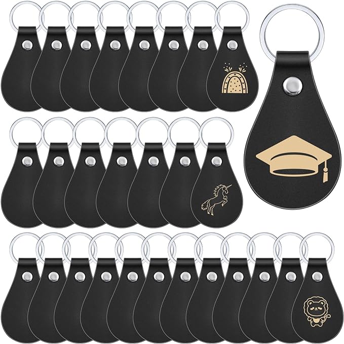Taiyin 30 Pcs Leather Key Fob Kit PU Leather Keychain Blanks, Black