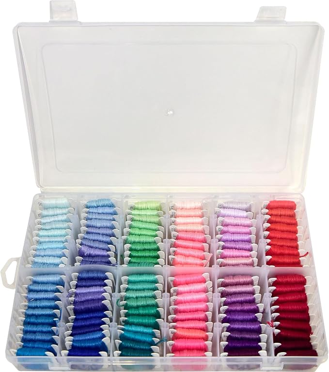 Embroidery Floss 447 Pre-Wound Threads on bobbins Fashionable Rainbow Color Friendship Bracelet String Cross Stitch Embroidery Thread, Craft Floss with Organizer Storage Box