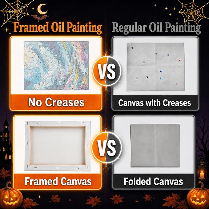 Mandun Halloween Paint by Numbers Kit for Adults, 3 Pack, 7.8x11.8 inch | DIY Painting Kits Crafts for Adults, Relieve Stress, Frame Canvas, Wooden Easel, Gift Box, Home Wall Decor