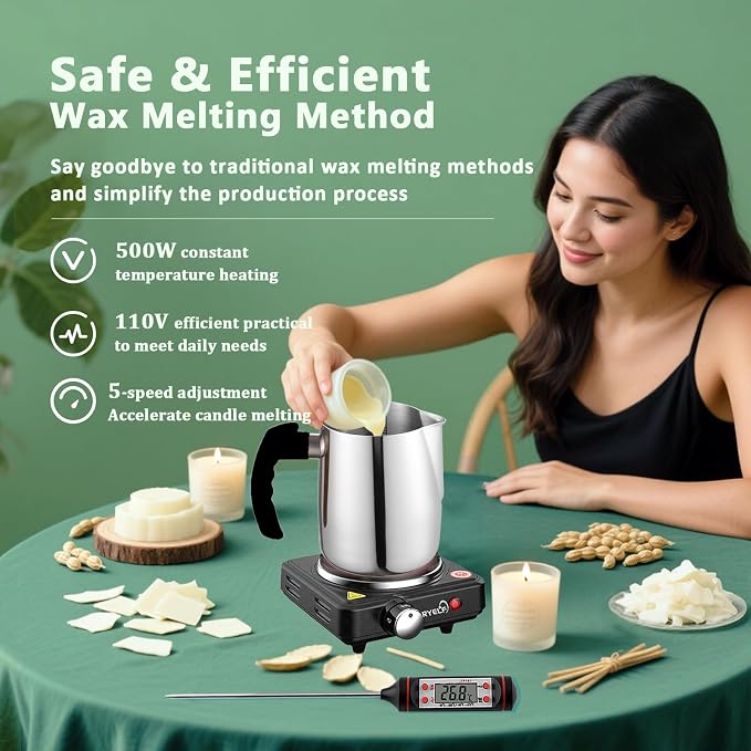FAIRYELF 3lbs Soy Wax Candle Making Kit for Adults, DIY Craft Supplies Set | Natural Candle Wax Flakes, Electric Wax Melting Hot Plate, Melting Pot & Wick, Home Decorations for Handmade Scented Candles