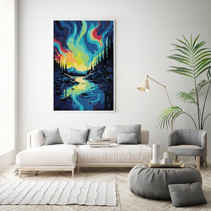Framed Paint by Numbers Kit for Adults Beginner 8x12 Inch, Starry Night Adult Paint by Number Kits on Canvas, DIY Acrylic Watercolor Landscape Oil Paint by Number for Adults for Home Decor Gift