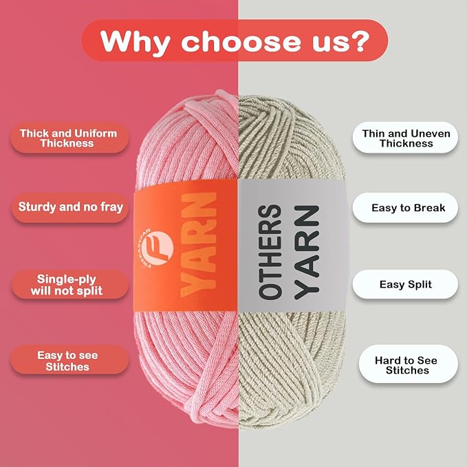 2x3.5Oz Beginner-Friendly Yarn for Crocheting and Knitting;Worsted-Weight Medium #4;Cotton Blend Yarn for Beginners with Easy-to-See Sitches,Great for Amigurumi DIY (Blue+Pink)