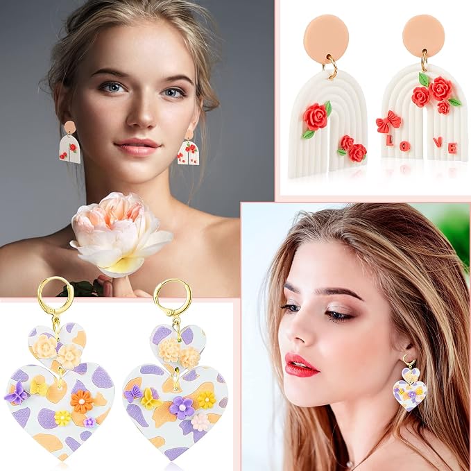 Zeyune 16 Pcs Summer Small Flower Polymer Clay Molds, Mini 3D Silicone Resin Casting Molds for Earring Making Jewelry DIY, Includes Alphabet, Flower, Heart and Bow Shapes(Cameo & Rose)