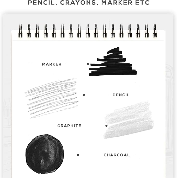 Beechmore Books 9x12 Top Spiral Sketchbook 140 GSM 100 Perforated Pages | Acid-Free White Paper, Artist Sketch Pad & Drawing Notebook, Art Supplies for Adults, Artists, Students & Teens