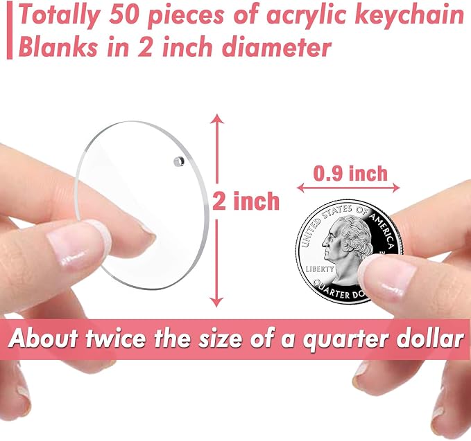Acrylic Keychain Blanks, Audab 50pcs Clear Keychains for Vinyl, Transparent Circle Discs Blanks Bulk DIY Keychain, Crafting and Vinyl Projects