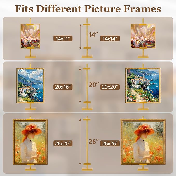 30'' Adjustable Tabletop Easel Stand, Gold Easel for Display | Steady and Elegant Picture Easels for Display, Picture Frame Stand, Adjustable Art Easel,Picture stand for Artwork, Photo.