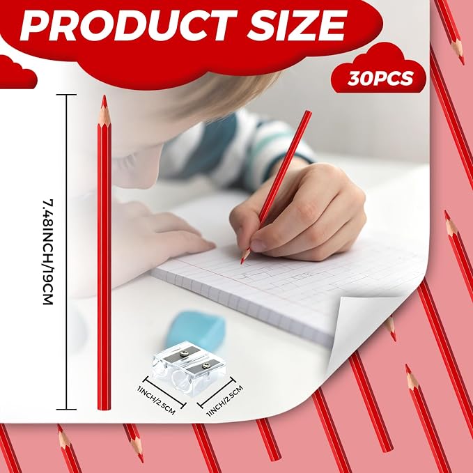 30 PCS Red Colored Pencils, Pre-sharpened Professional Wooden Art Pencils Set for Artists Painting | Premium Drawing Sketching Supplies