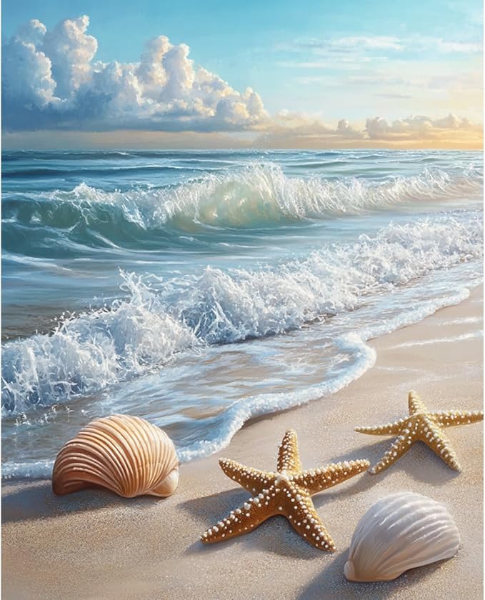 Banket Paint by Numbers Kit for Adults Beginner Beach DIY Painting Kits for Adults Ocean Easy Adult Paint by Number Kits on Canvas Color by Numbers for Gifts Home Wall Decor 16x20 Inch