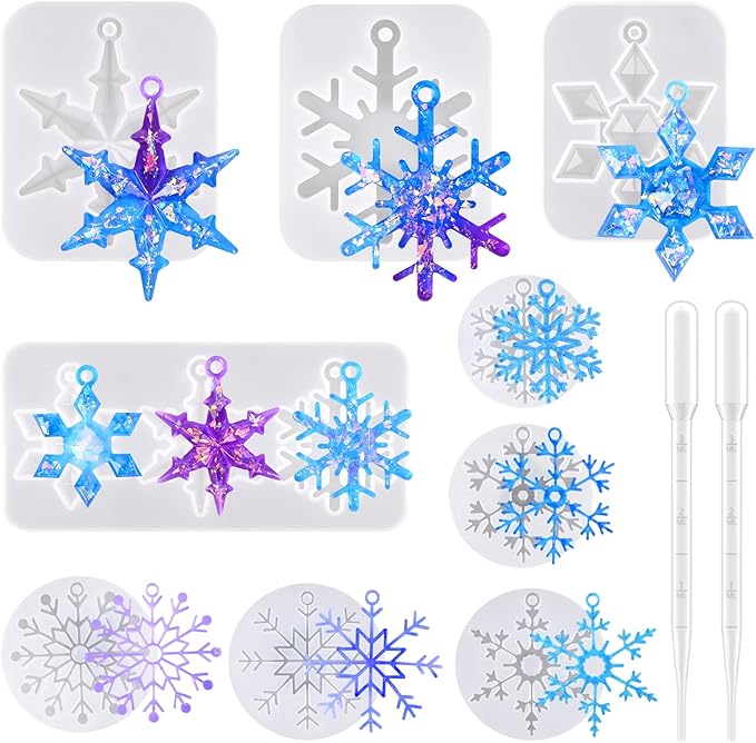 Actvty Snowflake Resin Molds Silicone, 9 Pieces Snowflake Resin Casting Molds, Christmas Ornament Resin Molds DIY Resin Crafts Jewelry Pendant Xmas Gift Winter Home Decoration