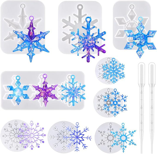 Actvty Snowflake Resin Molds Silicone, 9 Pieces Snowflake Resin Casting Molds, Christmas Ornament Resin Molds DIY Resin Crafts Jewelry Pendant Xmas Gift Winter Home Decoration
