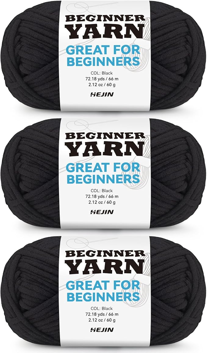 3x60g Black Yarn for Crocheting and Knitting;3x66m (72yds)Cotton Yarn for Beginners with Easy-to-See Stitches;Worsted-Weight Medium #4;Cotton-Nylon Blend Yarn for Beginners Crochet Kit Making