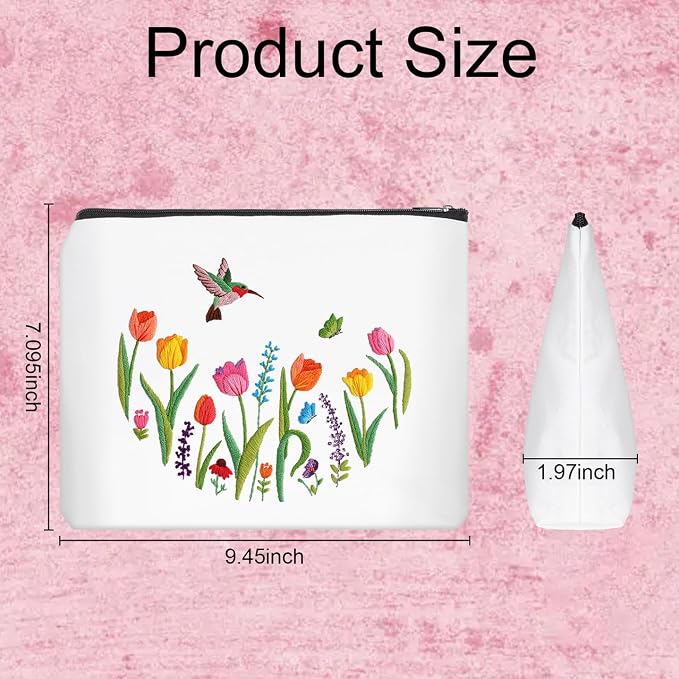 Louise Maelys Embroidery Kit for Beginners Tulip Flower Canvas Makeup Bag