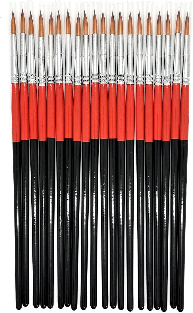 Size #2 Pointed Round Paint Brush Set of 20, Premium Taklon Synthetic Hair | No Shedding Bristles for Acrylic Watercolor Oil Gouache Tempera Enamel Ink Painting for Students, Professionals & Artists