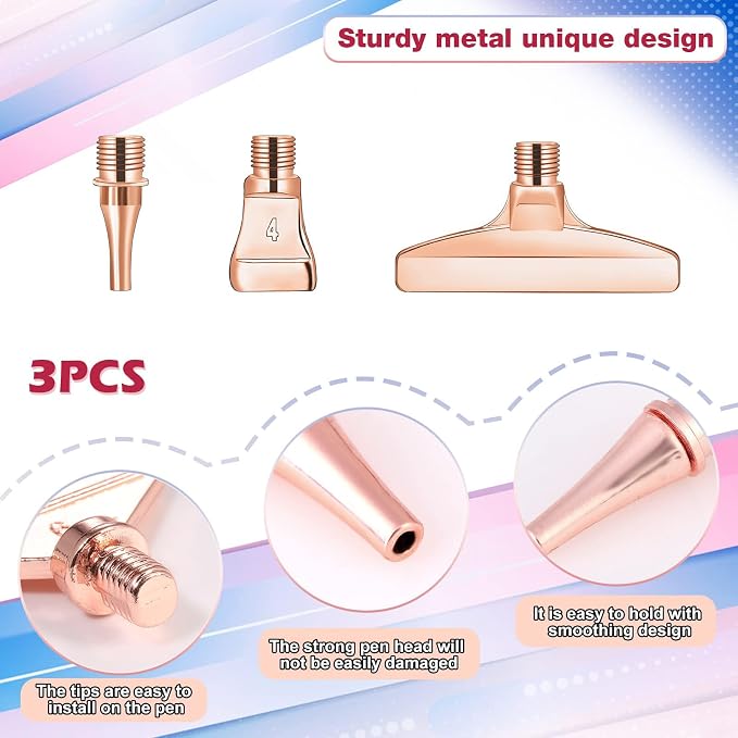 Diamond Painting Pen with Screw Thread Tips,1PCS Diamond Art Pen and 3 PCS Rose Gold Stainless Steel Metal Tips,Diamond Painting Tools for DIY Diamond Art