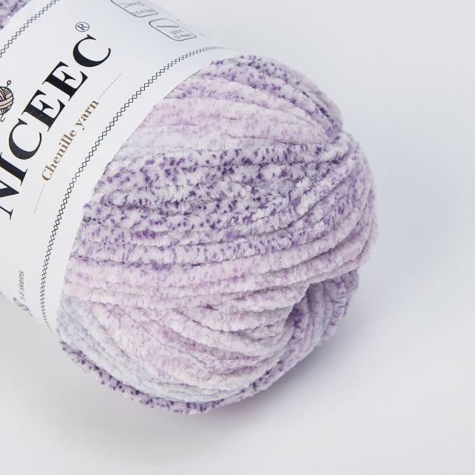 NICEEC 2 Skeins Soft Chenille Yarn 2x255m(2x279yds,3x150g)_Foggy Purple