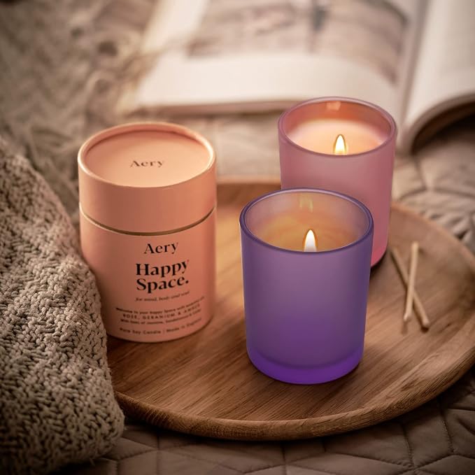 SHOWIN Thick Candle Jars for Making Candles 16 Pcs, 7 OZ Empty Jars with Wood Lids for Candle Making, Sample Container, Frosted Purple