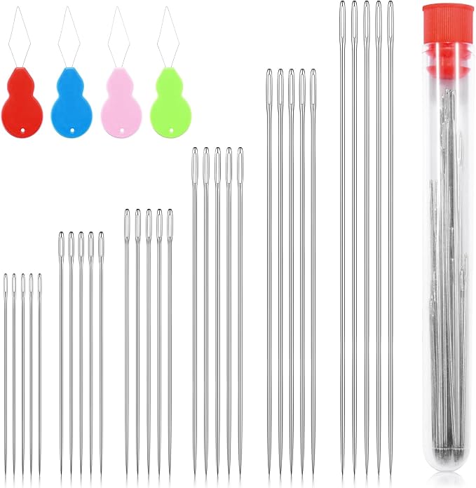 30pcs 6 Sizes Large Eye Embroidery Needles for Hand Sewing Crafts, Embroidery Needle Threader Cross Stitch for Crafts Leather Darning Tapestry Quilting Needlepoint Hand Sewing Supplies Accessories