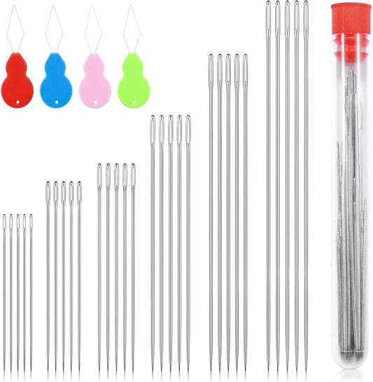 30pcs 6 Sizes Large Eye Embroidery Needles for Hand Sewing Crafts, Embroidery Needle Threader Cross Stitch for Crafts Leather Darning Tapestry Quilting Needlepoint Hand Sewing Supplies Accessories