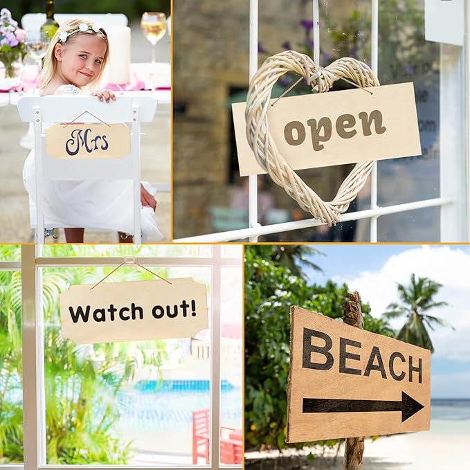 Patelai 10 Pcs Unfinished Hanging Wood Sign 9.8 x 3.9 Inch Rectangle Blank Wooden Plaque Blank Hanging Wooden Slices Banners with Ropes for Painting Writing DIY Home Crafts (2 Styles)