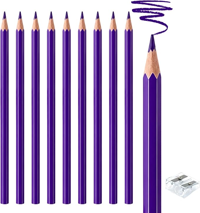 10 PCS Purple Colored Pencils, Pre-sharpened Professional Wooden Art Pencils Set for Artists Painting | Premium Drawing Sketching Supplies