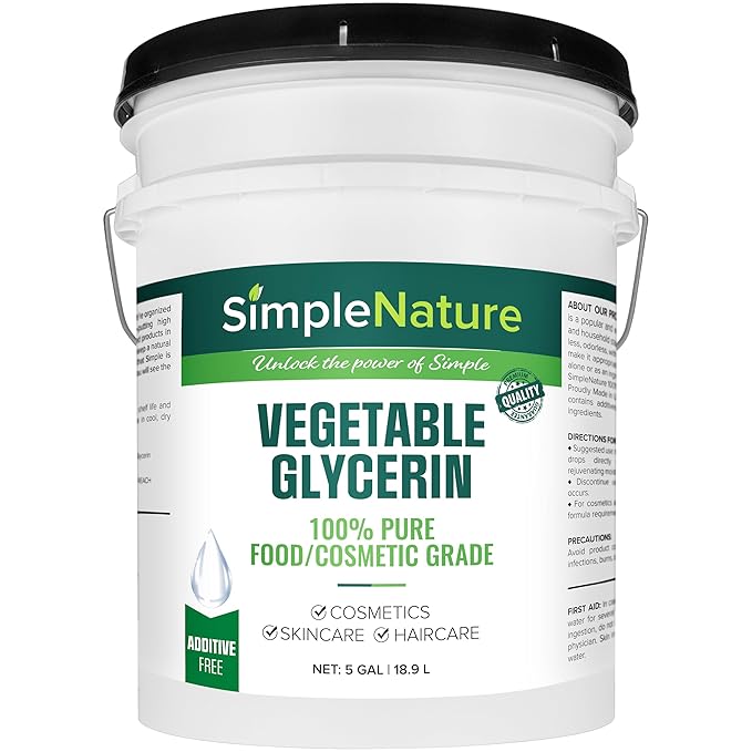 SimpleNature 100% Pure Vegetable Glycerin - 5 Gallon with Easy-Pour Spout - Natural Pure Food/Cosmetic Grade for Skincare, Haircare, Cosmetics, Soapmaking, Crafts - Softening & Moisturizing Humectant