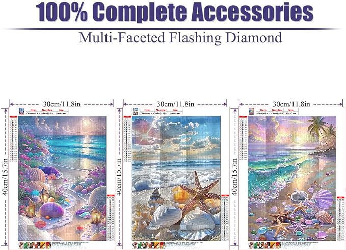 VeGuude Diamond Art Kits for Adults - 3 Pack Beach Diamond Painting for Beginners, Diamond Dots Round 5D Full Drill Paint with Diamonds Pictures Gem Art Painting Kits DIY Crafts Kits 12 x 16inch