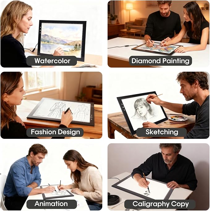HSK 9”x13”LED Artist tracing Light Box Copy Table, Adjustable High Brightness Light Pad for Tatto Drawing, Sketching, Animation, Diamond Painting Accessories