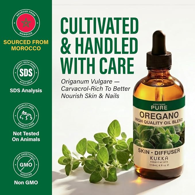 100% Pure Oregano Oil 4 Fl Oz - Oregano Essential Oil for Hair and Skin | Oil of Oregano for Nails, Foot Soak, Diffuser, Aromatherapy - Carvacrol-Rich, Non-GMO, Undiluted, with Dropper