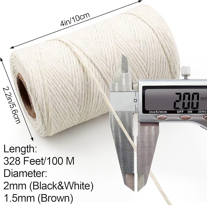984 Ft Twine String, Natural Jute Twine, 2mm White Cotton Rope, 10ply Black Cotton for Crafts, Art, Gardening Plants, Gift Wrapping, Decoration, Packing String Bulk(3 Rolls) (Pack of 2)
