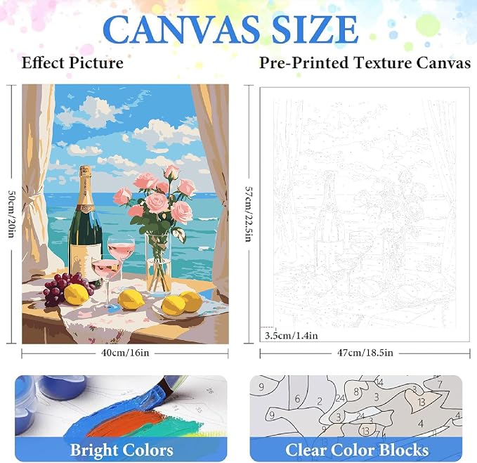 ZRIZQ Landscape Paint by Numbers Kit for Adults Beginner,Flowers Sea,16x20