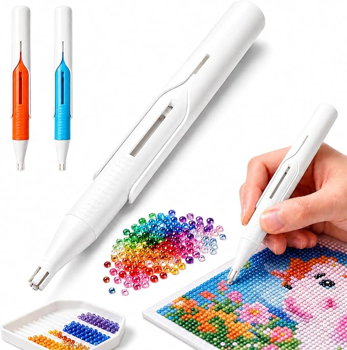 Diamond Art Automatic Bead Dispenser Pen,Automatic Diamond Painting Pen,Diamond Art Pen for 2.8mm Round Drills,DIY Crafts for Adults,No Wax Required,Accessories Kit，White