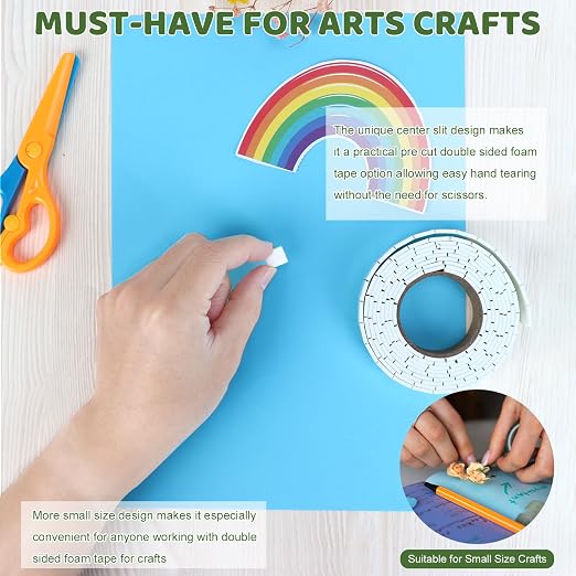 330 PCS Double Sided Foam Tape Pre Cut 1/2 X 2/5 Inch Small Adhesive Foam Squares for Crafts Thin Foam Craft Tape Split for Arts Crafts Sewing Scrapbook DIY Christmas (Tape, White)