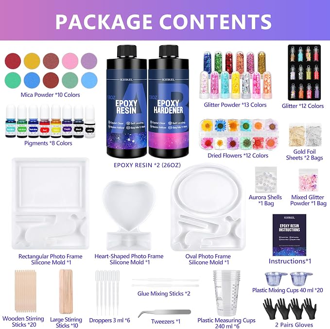 KISREL 26oz Epoxy Resin Kit for Beginners, Resin Kit with Photo Frame Molds | 26oz Epoxy Resin with Photo Frame Molds, Gift for Couples, Family, Friends, Birthday, Graduation, Wedding