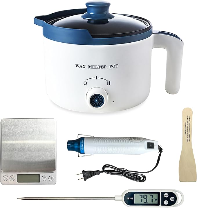 Wax Melting Pot Kit with Digital Scale(No Battery), Heat Gun, Thermometer | Pro DIY Candle Making Pot Set Wax Melt Makers for Adults to Make Your Own Candles