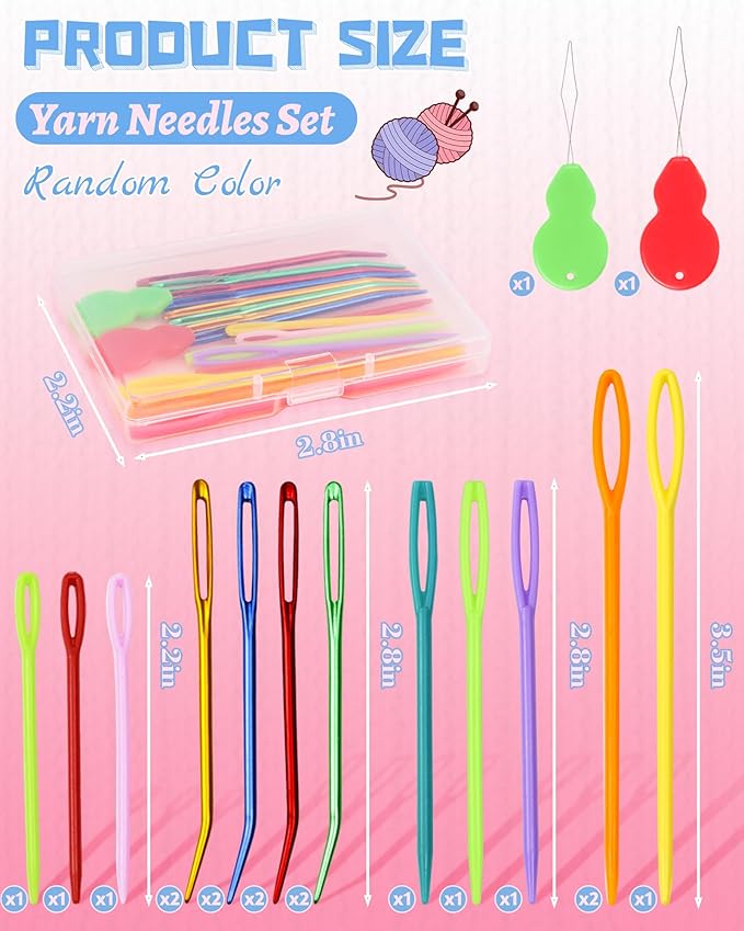 FIVEIZERO 19 Pcs Yarn Needles Set, Assorted Yarn Needles Bent Tapestry Needle Weaving Needle Darning Needles Plastic Needles Large Eye Blunt Knitting Needles for Sewing Crochet 03