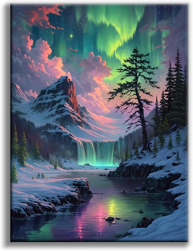 Diamond Art Kits for Adults, Aurora DIY 5D Diamond Painting for Beginners | 12x16 Inch, Full Drill Round Dots, Snowy Mountains Gem Art Craft Kits, Home Wall Decor, Stress Relief Relaxing Hobby Gift