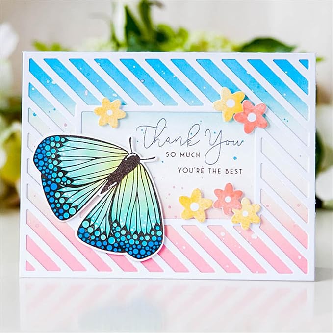 Cutting Dies 3D Background Frame Metal Stencils Scrapbooking Tools DIY Craft Thanks Embossing Template for Paper Card Making Album Arts Supplies (Frame G-Diagonal striped11.1x14.3cm)