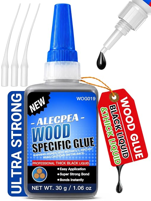 ALECPEA Black Wood Glue, Thick CA Glue for Dark Wood, 30g with 3 Droppers