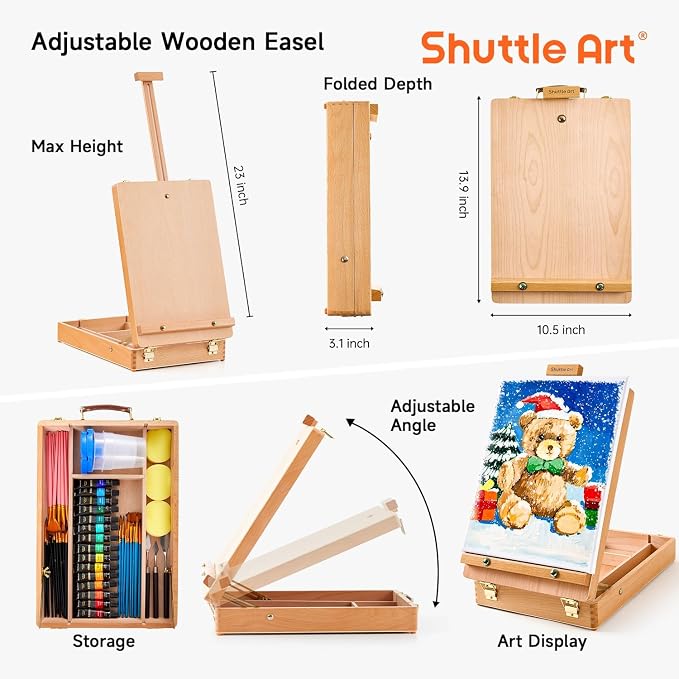 Shuttle Art 168 Pcs Artist Painting Kit, Deluxe Art Kit with Paint, Wooden Easel, Canvases, Paper Pads, Brushes and Other Art Supplies for Adults, Kids and Artists