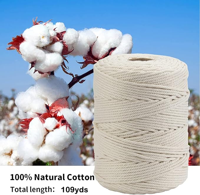 Macrame Cotton Cord 4mm x 109Yards, Rice White Natural Macrame Rope, Perfect Macrame Supplies Cotton Cord for Macrame Plant Hangers DIY Crafts (Light Green, 4mm*109Yards)