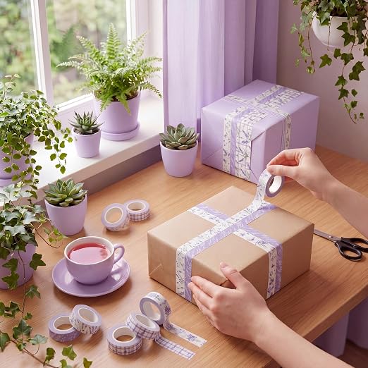 12 Rolls Floral Washi Tape Set,Purple,Lavender | Watercolor Flowers Design for Scrapbook Journal DIY Craft School Supplies, 15 mm Vintage Decorative Masking Washi Tapes