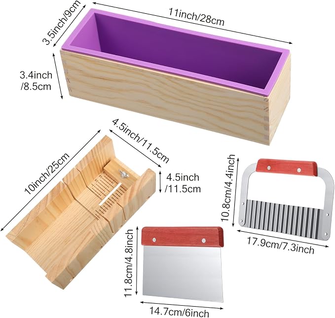 Loaf Soap Making Cutting Kit,Bamboo Cutting Box,Soaps, 48oz Silicone Molds
