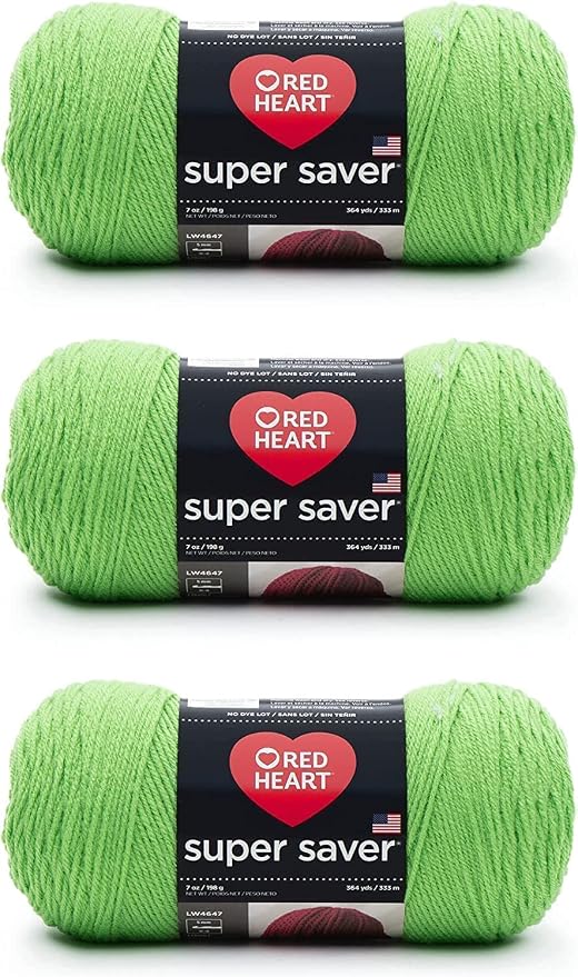 Red Heart Super Saver Spring Green Yarn - 3 Pack of 198g/7oz - Acrylic - 4 Medium (Worsted) - 364 Yards - Knitting/Crochet