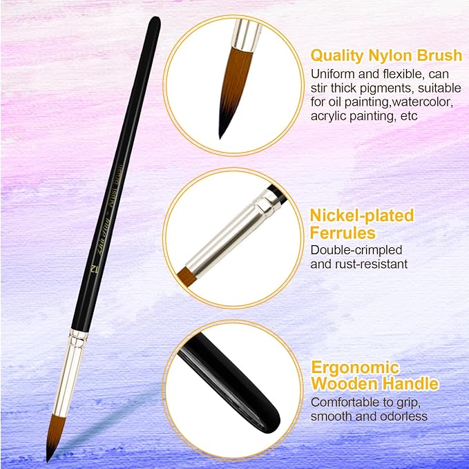 Paint Brushes Set, 12 Pcs Watercolor Brushes with Wooden Handle and Soft Nylon Hair Pointed Round Tips Artist Brushes for Acrylic Oil Watercolor Gouache (Black)