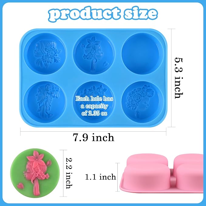 Round Silicone Soap Molds, 2PCS Girls Cylinder Silicone Molds | Girls Pattern Silicone Soap Molds, Cylindrical Silicone Mold, Suitable for Handmade Soap Candles DIY Resin Crafts